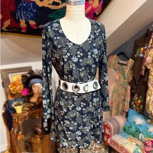 Vintage 90s Y2K Express Floral Print Long Sleeve V Neck Mini Dress‎ Size M